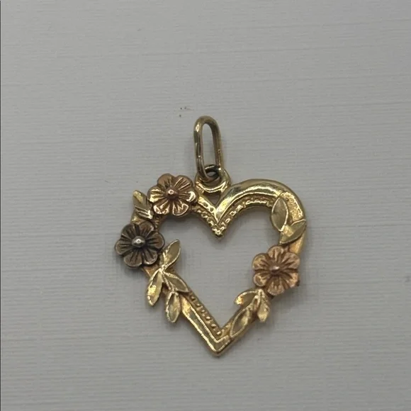 VTG French 14K Gold Floral Heart Love Charm Pendant Rose Gold 1980s opulence - Picture 3 of 8